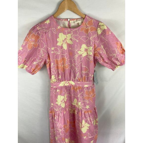 Melloday Floral Short Sleeve Open Back Midi Dress Pink Size Small - Picture 2 of 6
